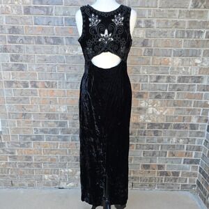 Vintage Scott McClintock Dress Womens 14 Black Velvet Cutout Maxi Formal 90s